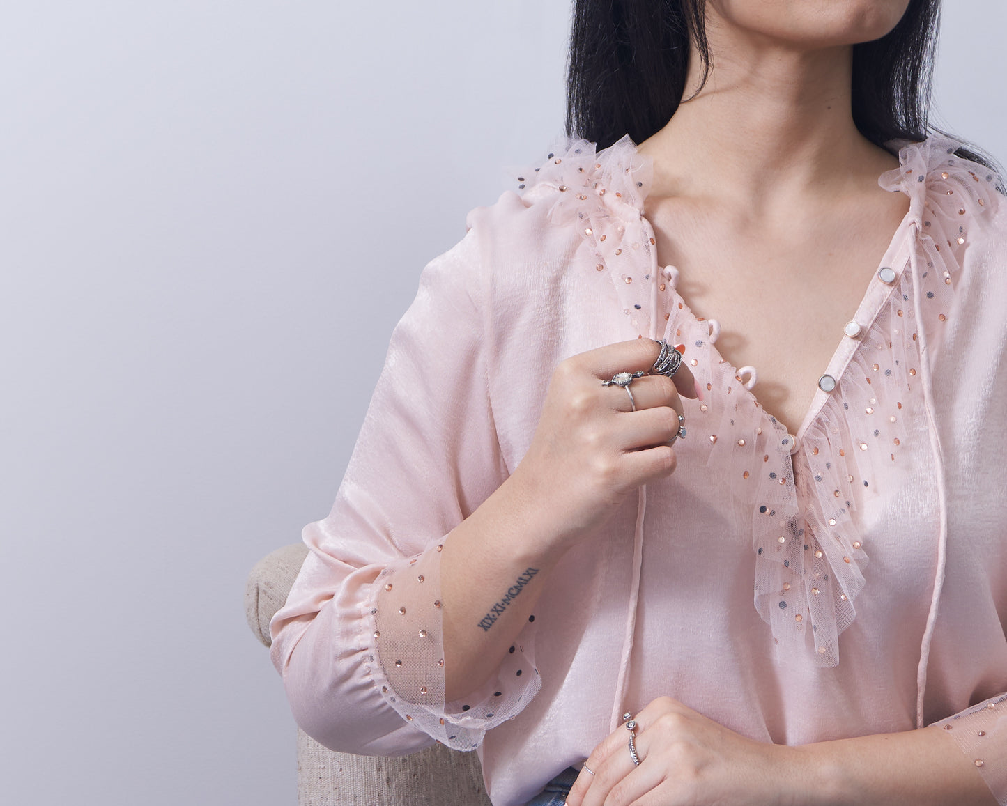 Ruffle neck top pink