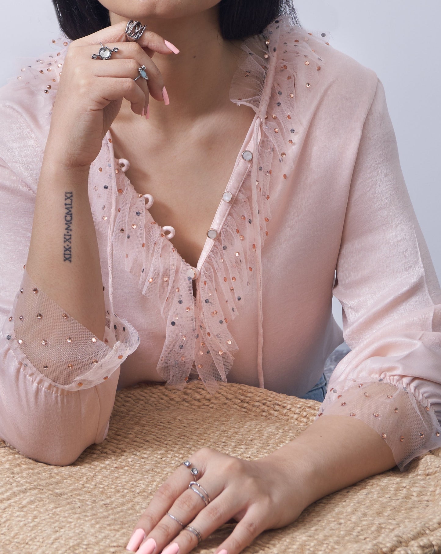 Ruffle neck top pink