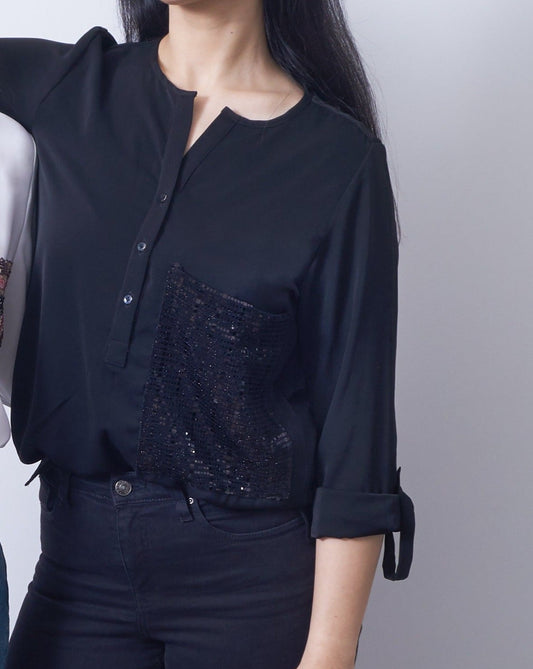 Sequin big pocket shirt