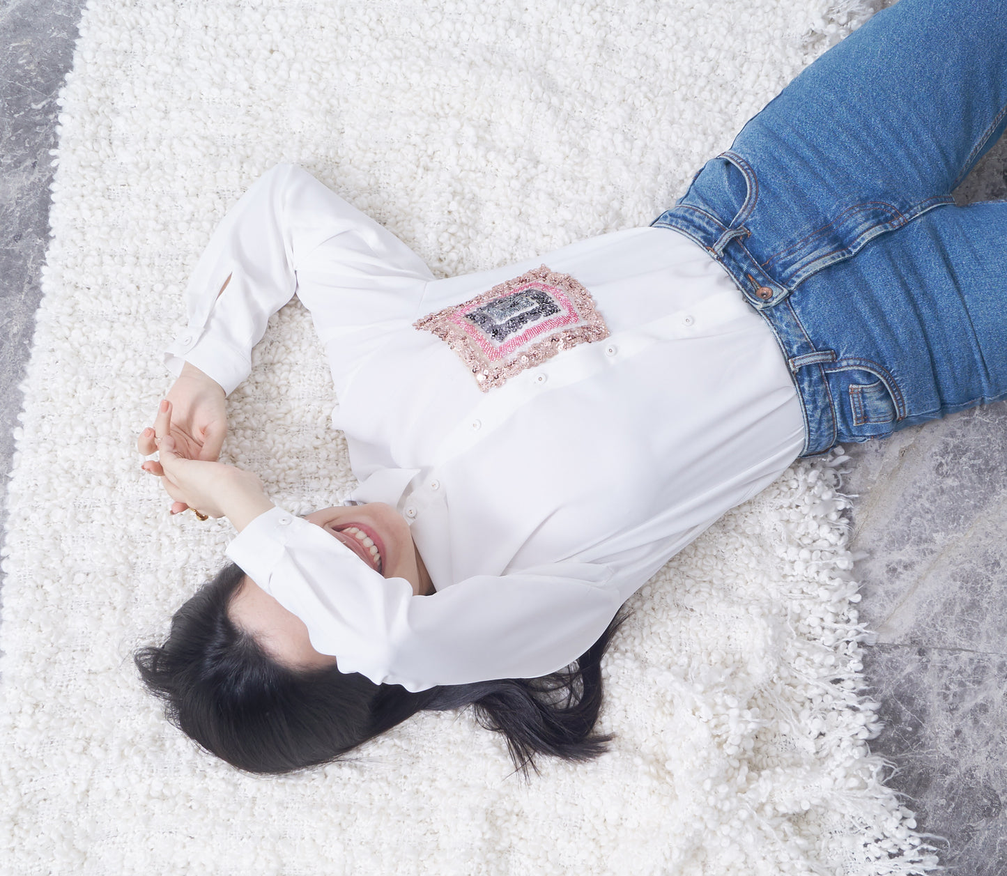 Sequin pocket shirt white