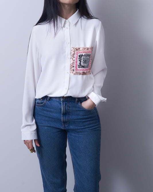 Sequin pocket shirt white