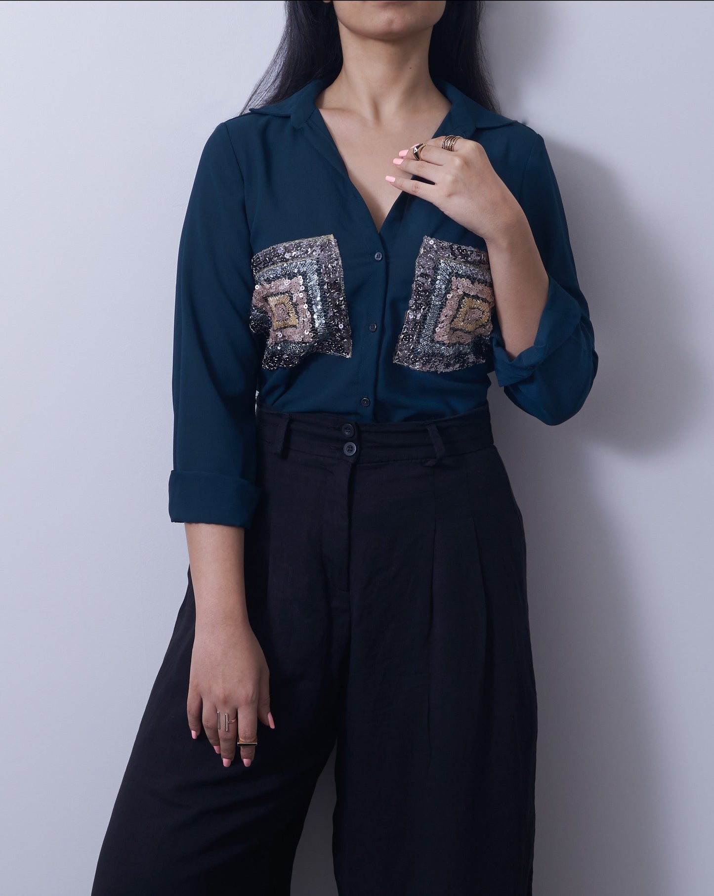 Double sequin pocket shirt