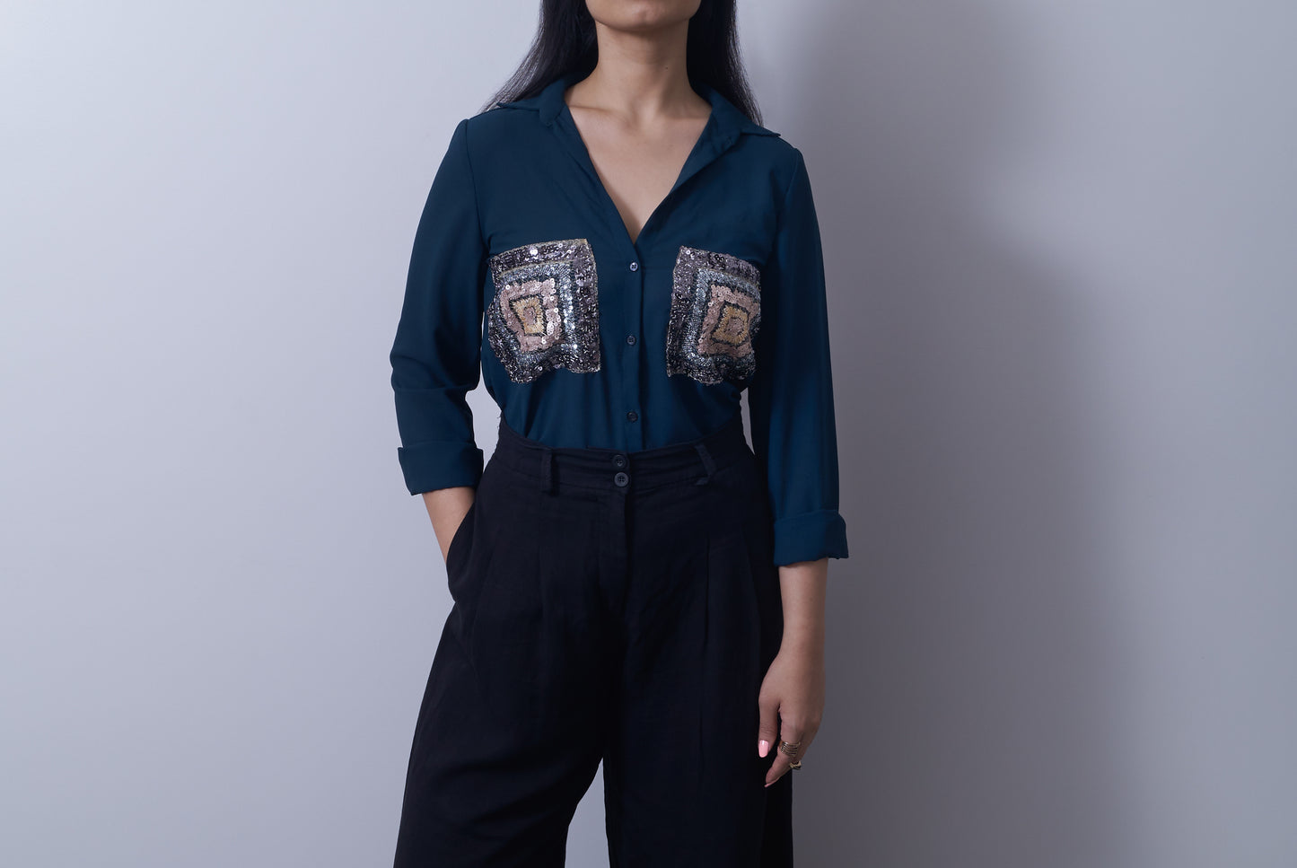 Double sequin pocket shirt