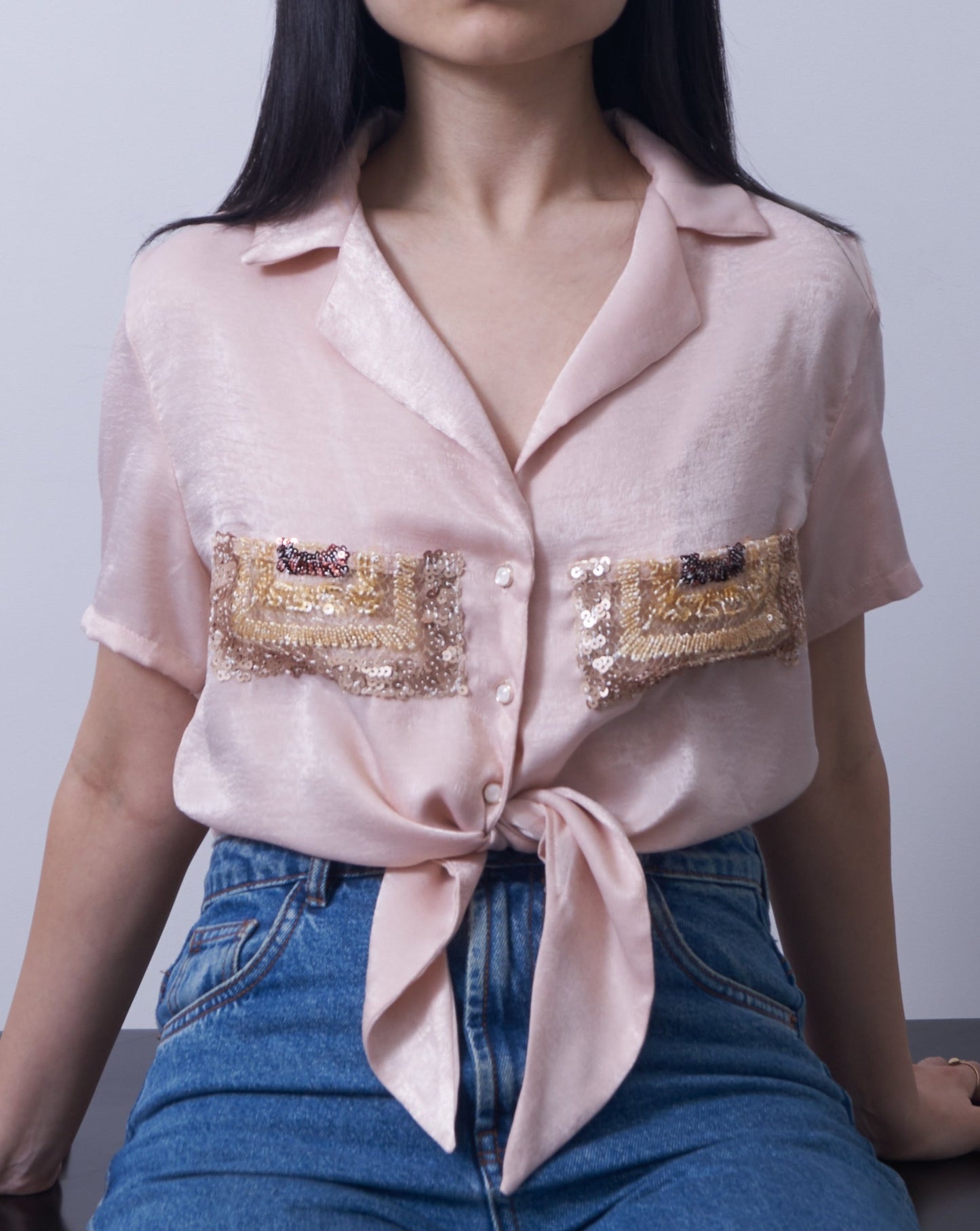 Front tie crop shirt pink
