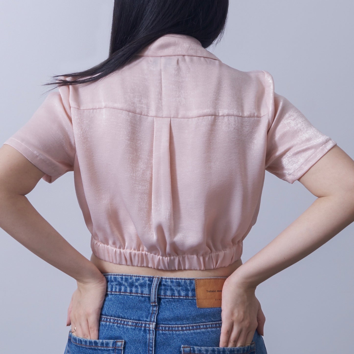 Front tie crop shirt pink