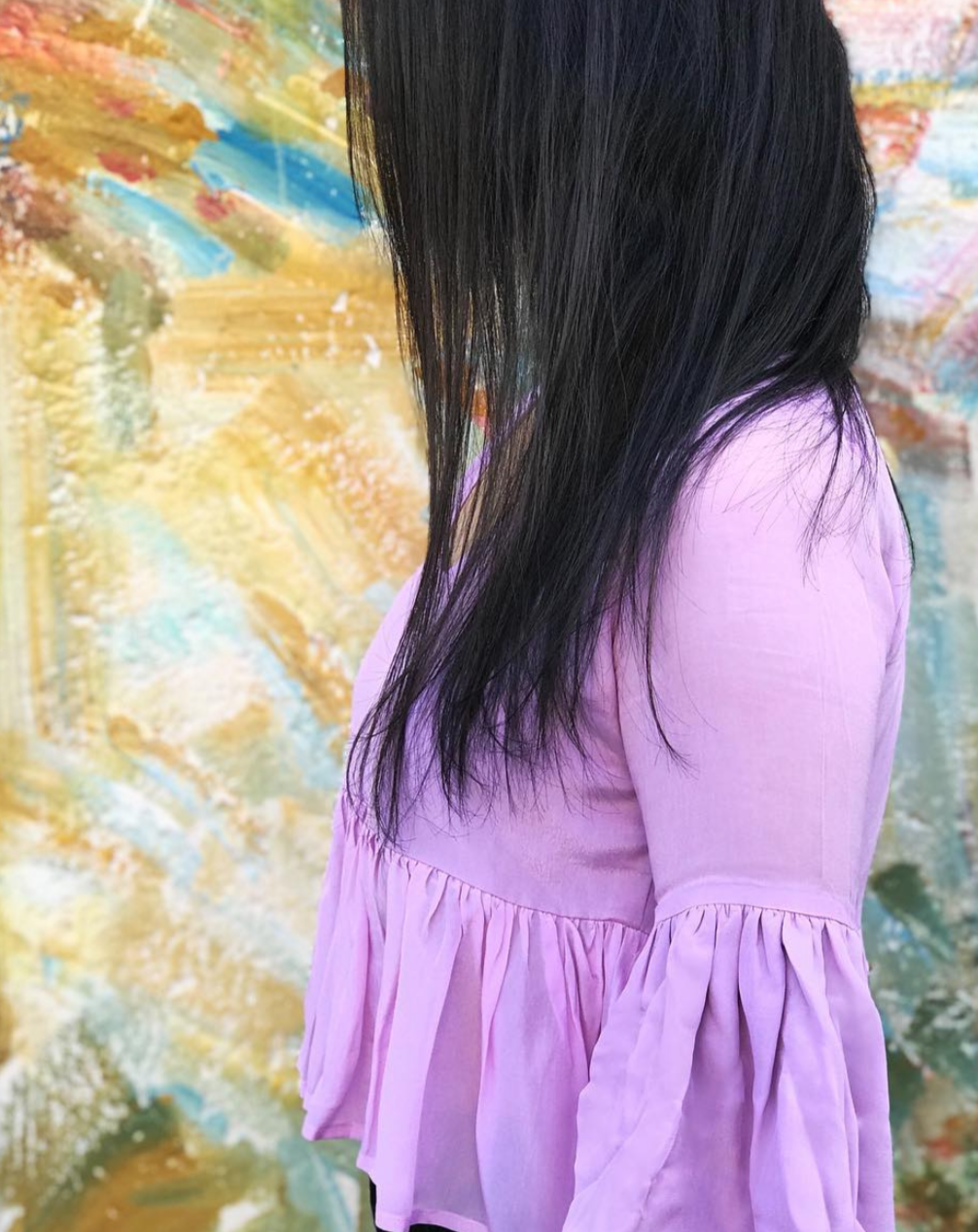 Flared sleeve V neck top