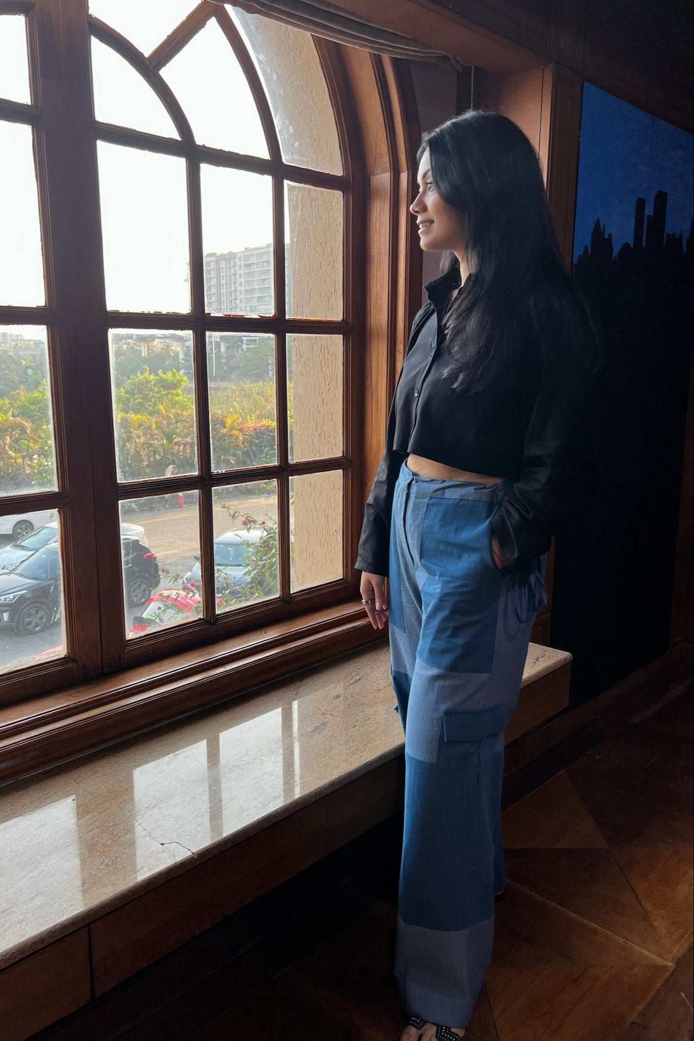 Denim Colour Block Pant