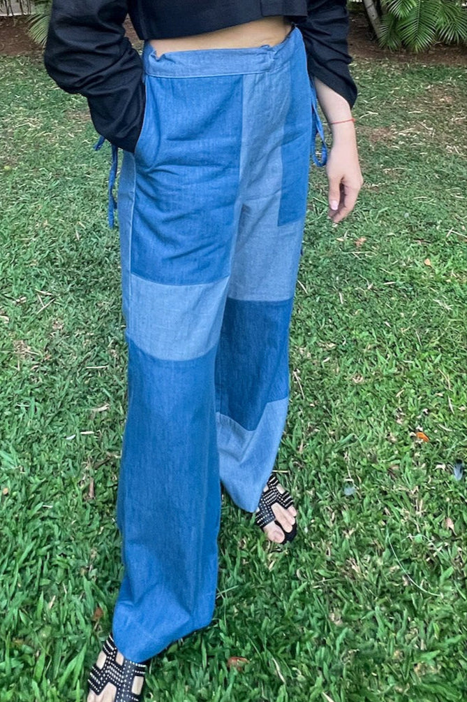 Denim Colour Block Pant