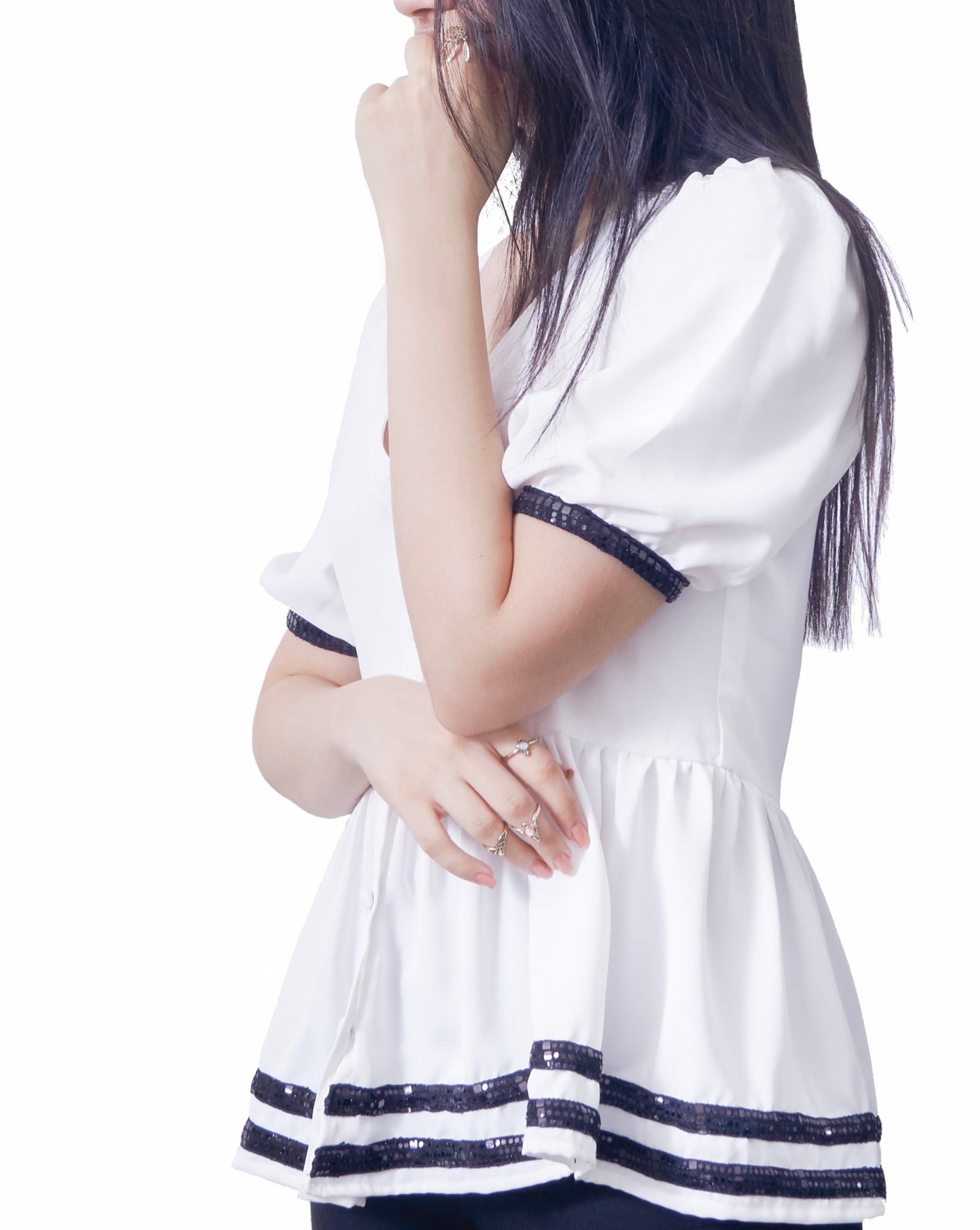 Double sequin stripe peplum top